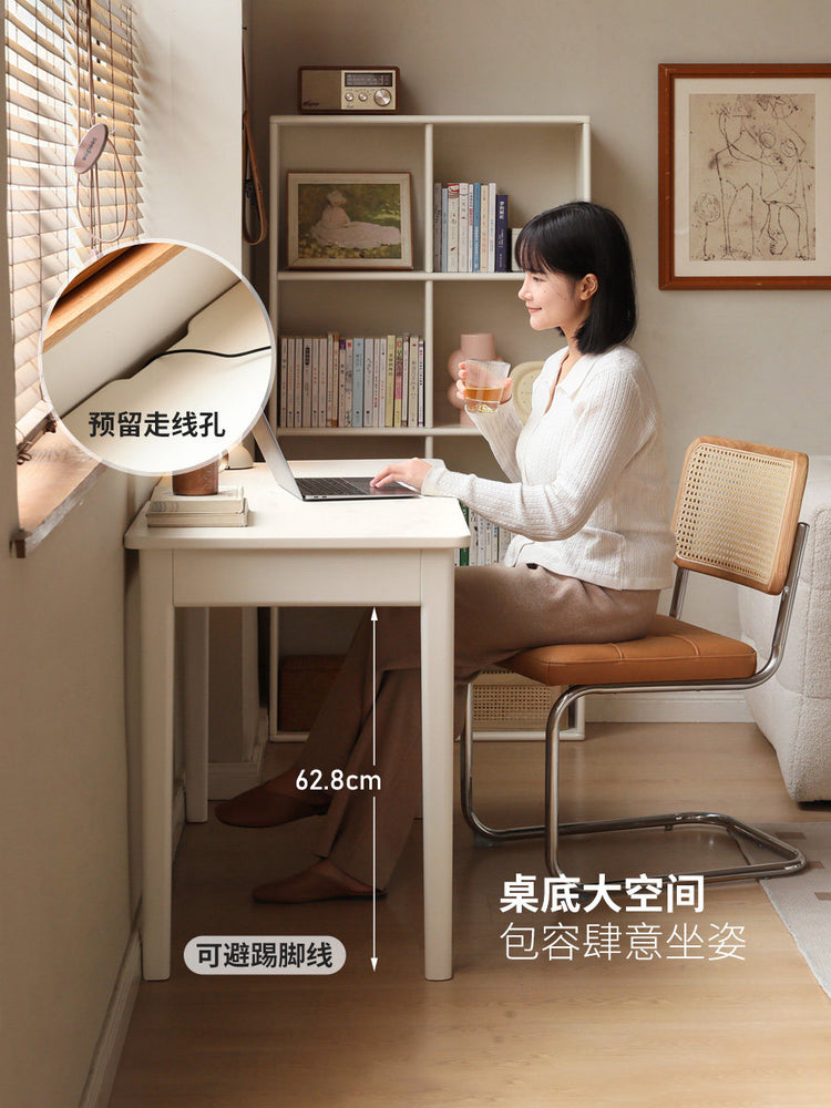 实木书桌带抽屉小户型白色办公桌法式奶油风梳妆台