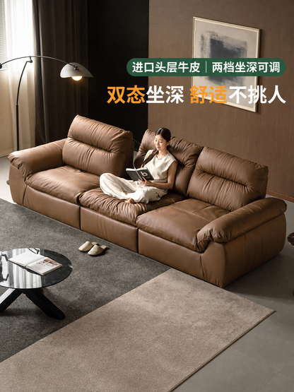 真皮沙发意式轻奢大坐深三人位客厅大户型直排沙发