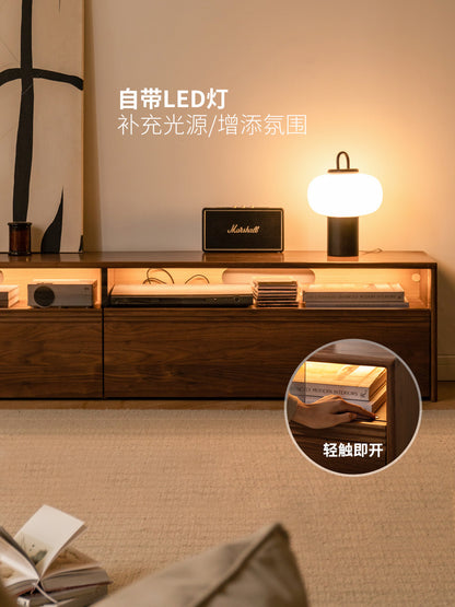 实木电视柜现代简约收纳储物柜落地黑胡桃木客厅地柜