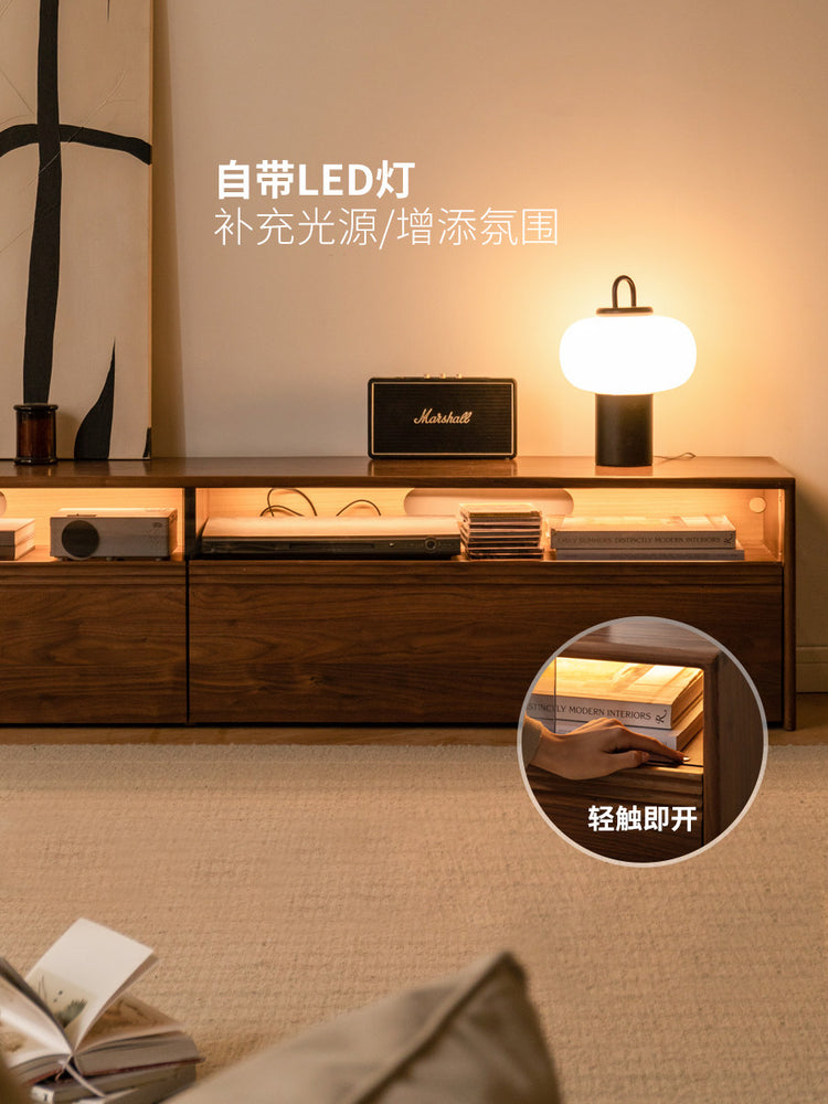 实木电视柜现代简约收纳储物柜落地黑胡桃木客厅地柜