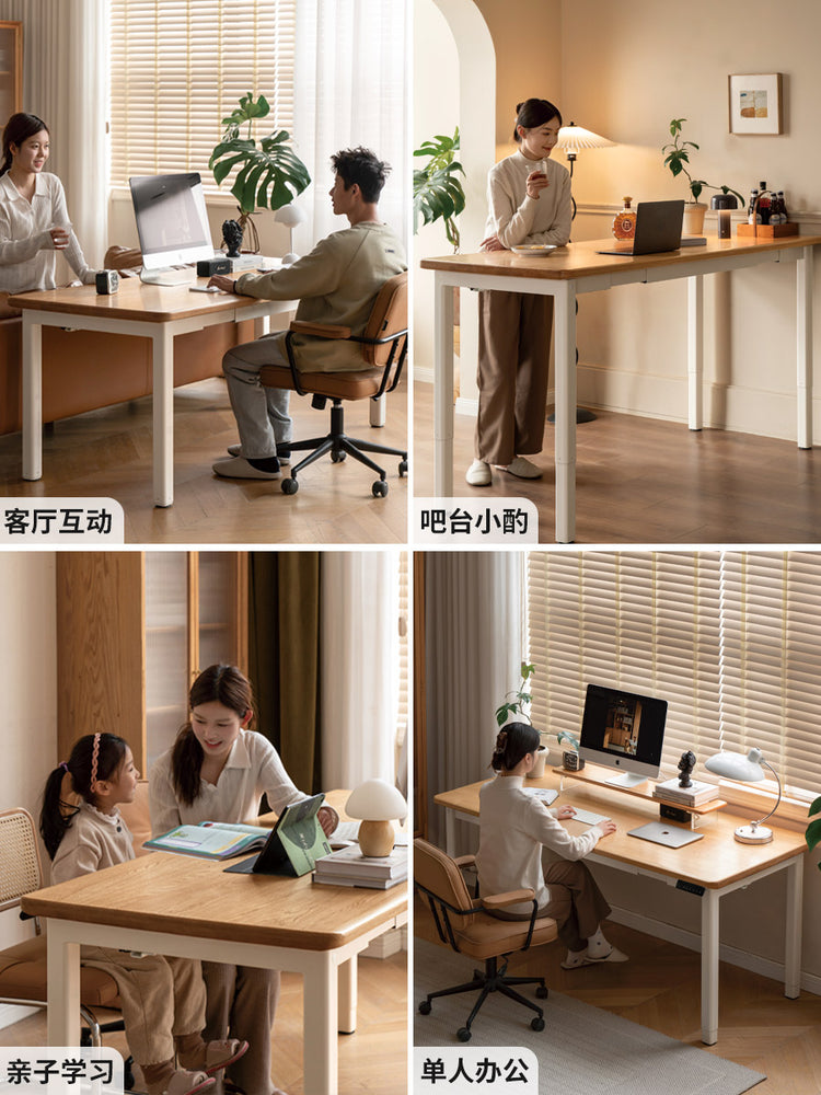 智能电动升降桌简约大尺寸办公桌书房橡木双电机书桌