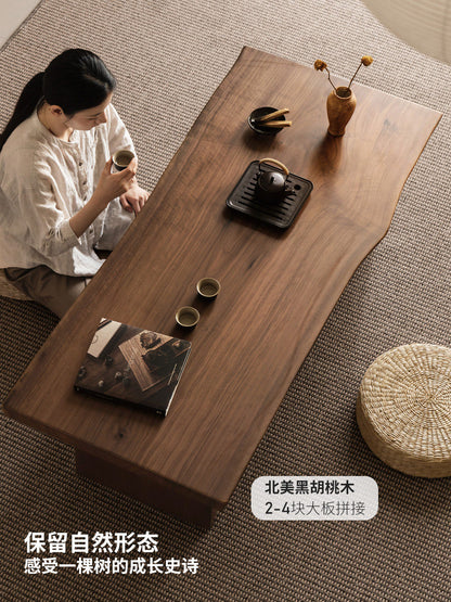 全实木山野自然边茶几客厅黑胡桃木侘寂茶桌原木茶台