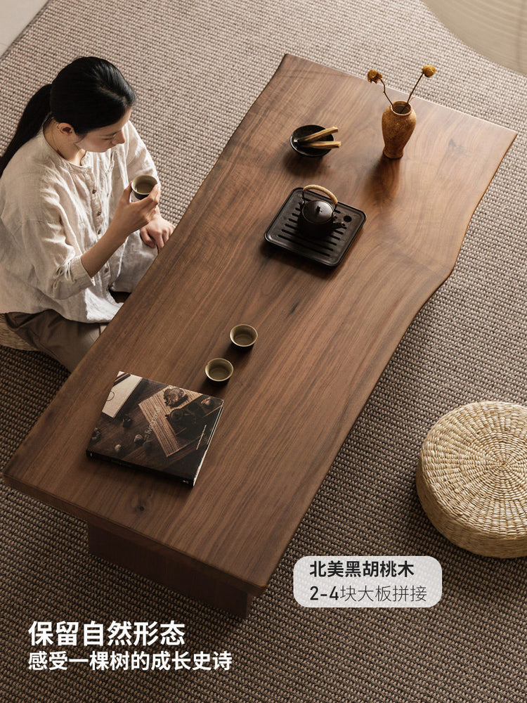 全实木山野自然边茶几客厅黑胡桃木侘寂茶桌原木茶台
