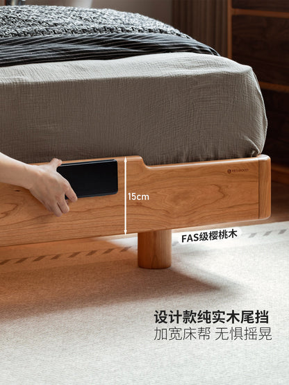 实木床中古风樱桃木齐边悬浮床现代简约主卧双人床夜光床
