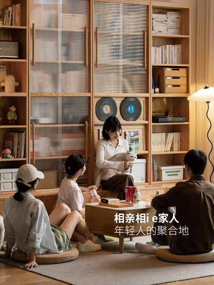 实木卡座书柜书架一体书房简约靠墙置物架橡木落地柜