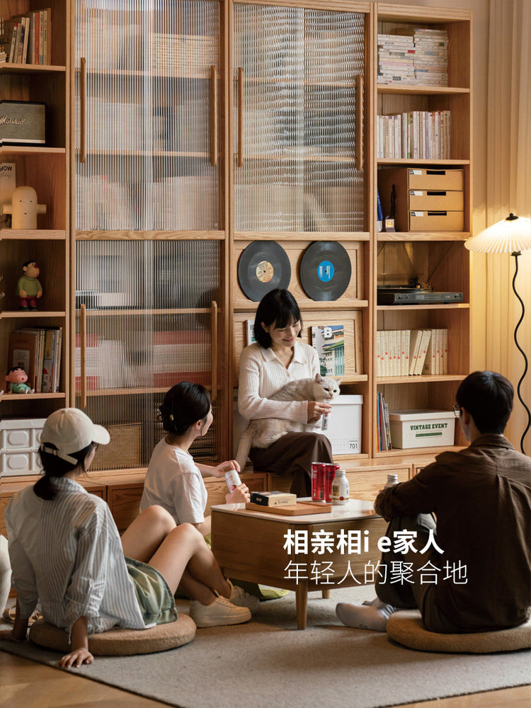 实木卡座书柜书架一体书房简约靠墙置物架橡木落地柜