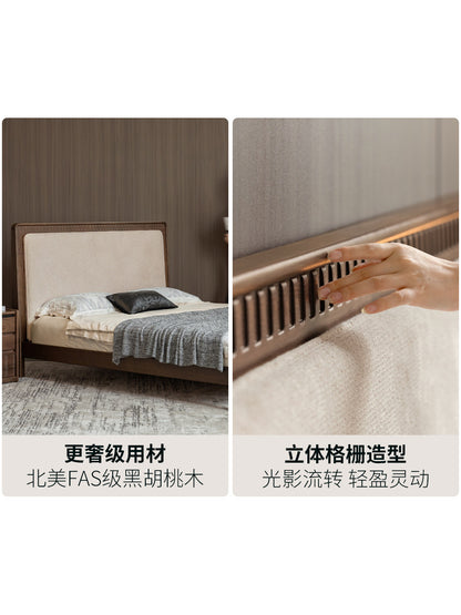 实木床意式轻奢软靠床卧室黑胡桃木真皮床1米8双人床