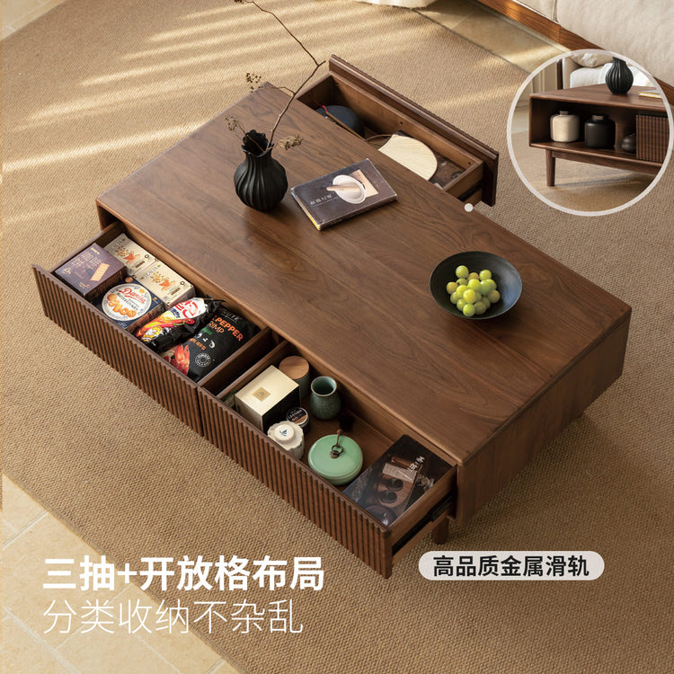 实木茶几客厅意式轻奢茶台小户型黑胡桃木收纳茶桌