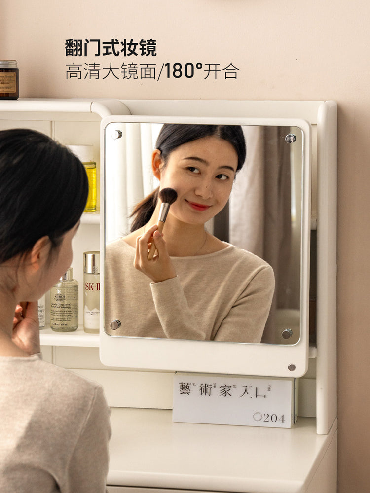 实木化妆桌卧室奶油风斗柜化妆台一体白色伸缩梳妆台