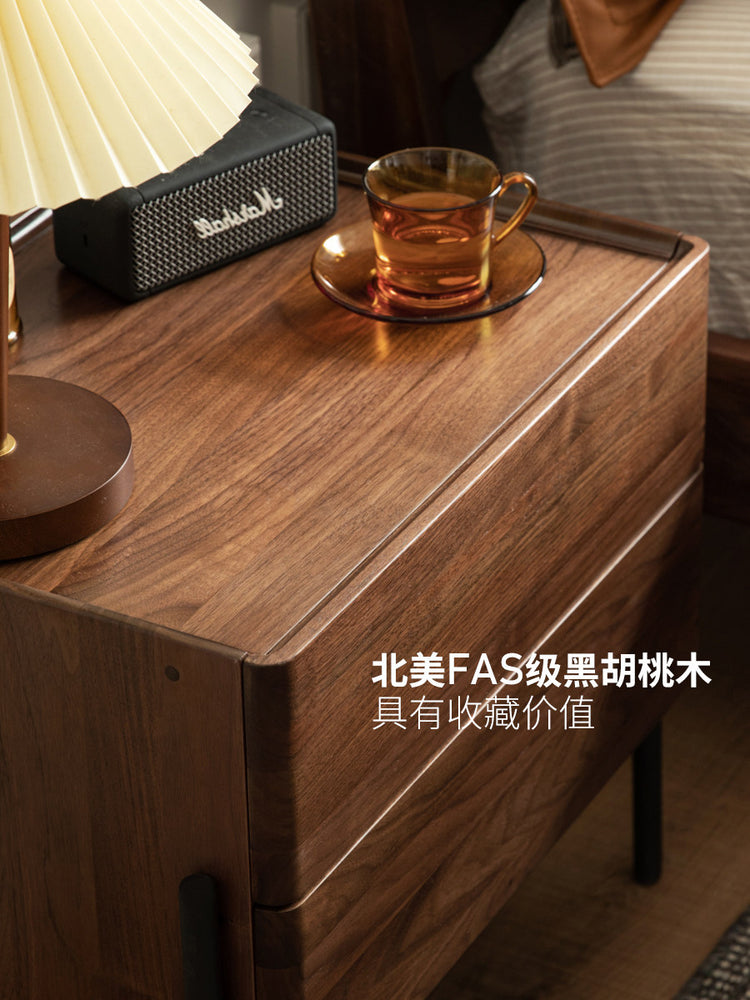 黑胡桃木床头柜简约现代床边柜卧室工业风储物抽屉柜