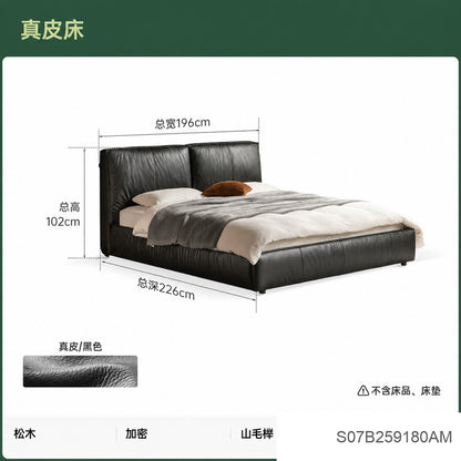 软包床卧室黑色大床互不打扰双人床意式轻奢真皮床