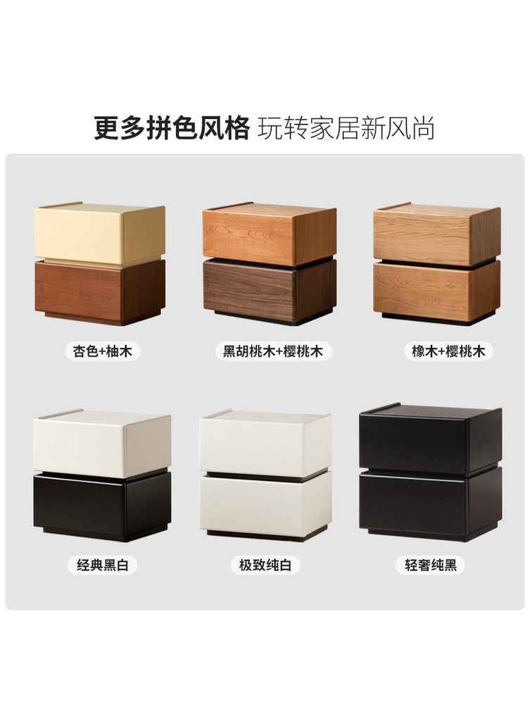 实木床头柜拼色中古床边柜卧室复古储物柜橡木带锁床尾柜