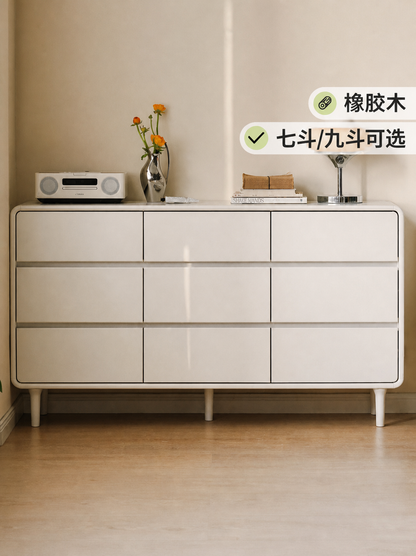 实木九斗柜奶油风床尾柜简约现代卧室斗橱白色储物收纳柜