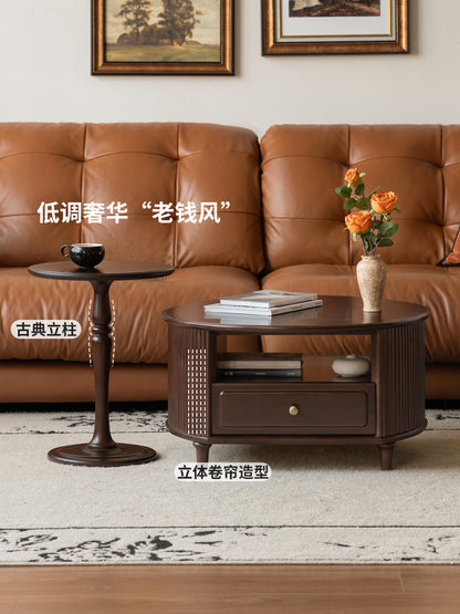 实木客厅美式复古圆几法式中古边几组合茶几茶桌茶台