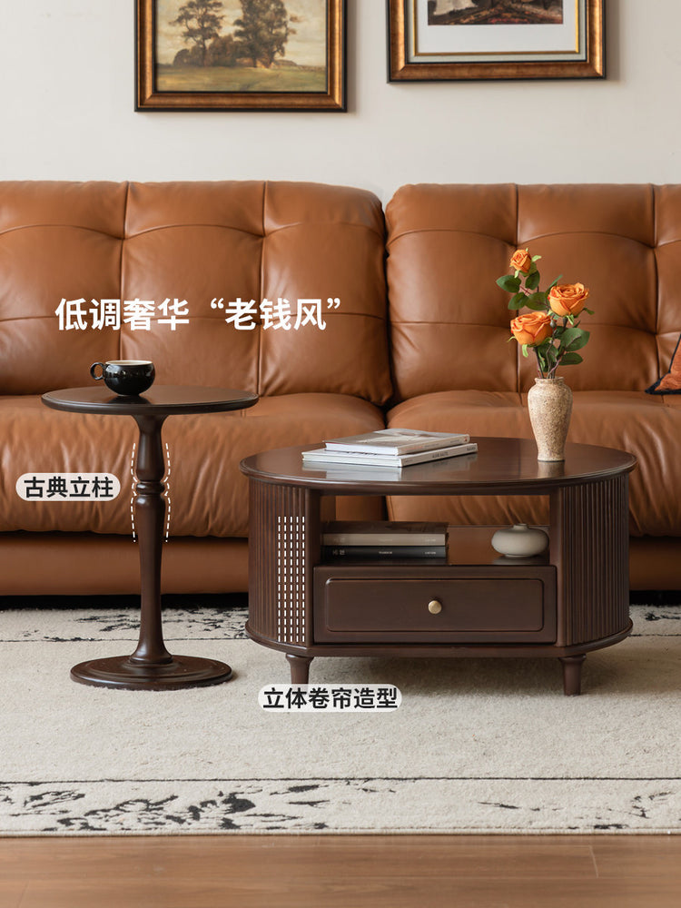 实木客厅美式复古圆几法式中古边几组合茶几茶桌茶台