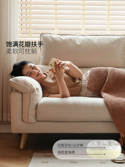 布艺沙发客厅简约三人位真皮沙发白色猫抓高脚布沙发