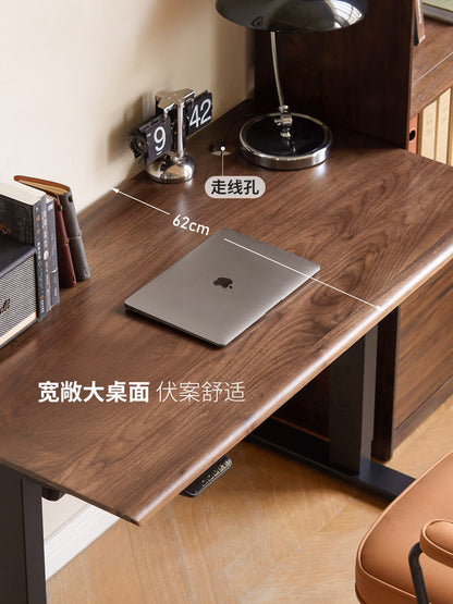 智能电动升降桌黑胡桃木书桌可调节站立办公电脑桌工作台