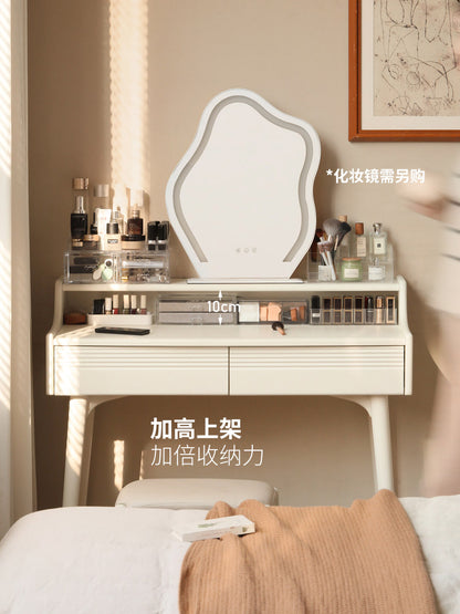 全实木梳妆台奶油风化妆桌电脑桌一体现代简约白色化妆台