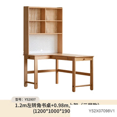 [15-Day Pre-order] Solid wood integrated desk and bookcase, writing desk for small apartments, corner study desk for children