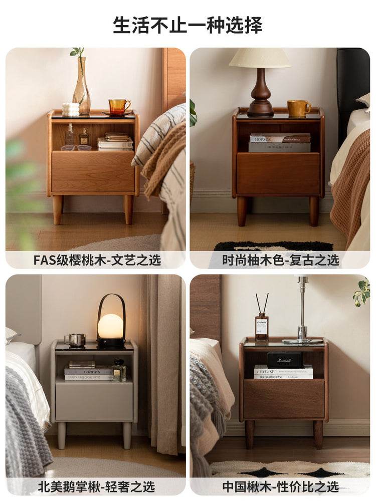 实木床头柜卧室黑胡桃木床边柜现代简约抽屉储物柜