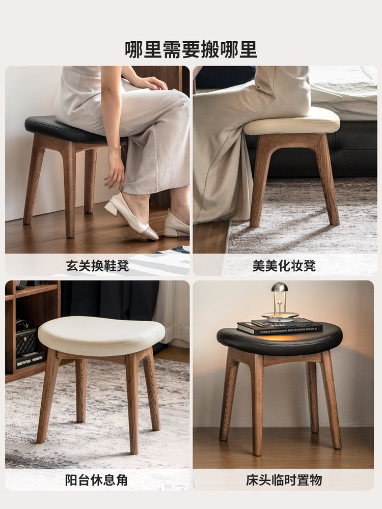 浅胡桃色实木化妆凳卧室小户型凳子加厚软包梳妆凳