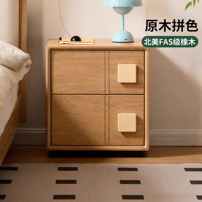 实木床头柜现代简约橡木储物柜卧室原木风两抽收纳柜