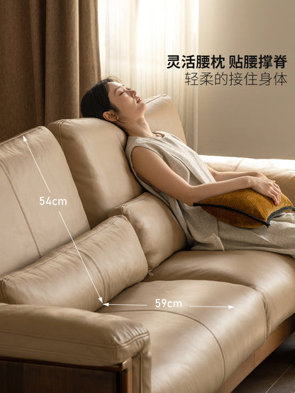 实木客厅意式轻奢真皮沙发黑胡桃木高靠背沙发