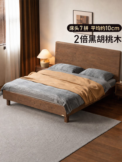 实木床意式轻奢黑标大板床卧室黑胡桃木夜光床双人床