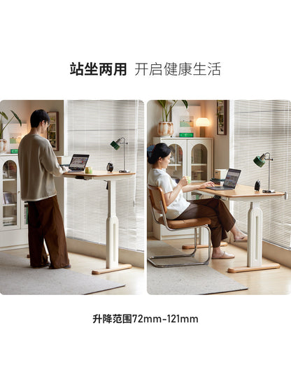 实木书桌奶油风书房电动升降桌工作台办公桌电脑桌