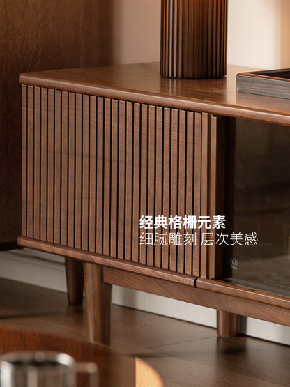 实木电视柜客厅现代简约收纳储物柜黑胡桃木靠墙地柜
