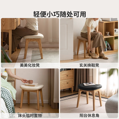 实木化妆凳现代简约软包凳女生卧室梳妆凳白蜡木凳子