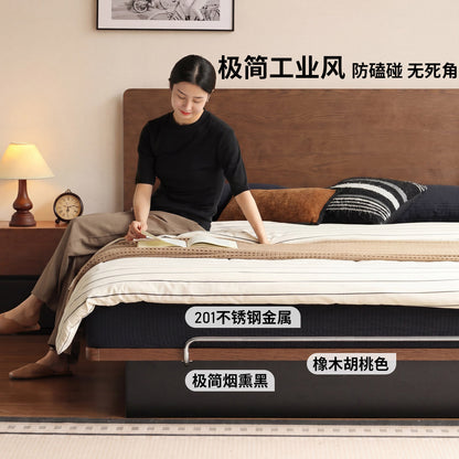 实木床现代简约悬浮床卧室橡木胡桃色大板床箱体床
