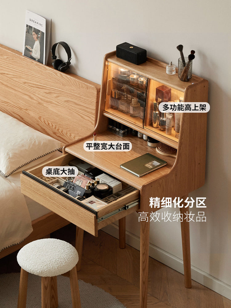 实木梳妆台上架一体卧室橡木化妆桌小户型原木风化妆台