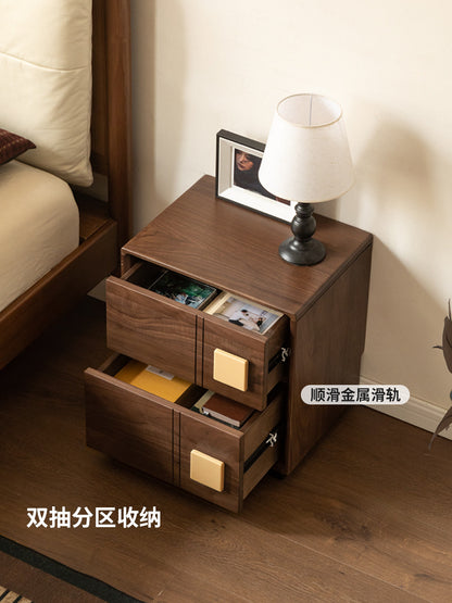 实木床头柜意式轻奢黑胡桃木储物柜卧室床边两抽柜子
