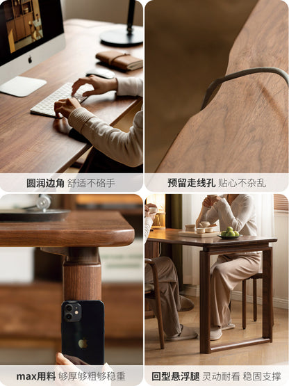 实木大书桌柜一体工作台办公桌黑胡桃木电脑桌写字桌