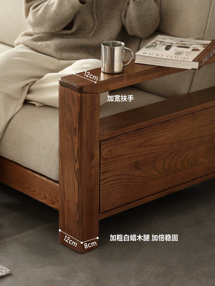 实木简约现代大户型客厅转角沙发白蜡木三人布艺沙发