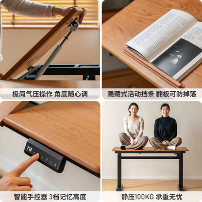 实木书桌书房现代简约电动升降桌橡木办公桌电脑桌