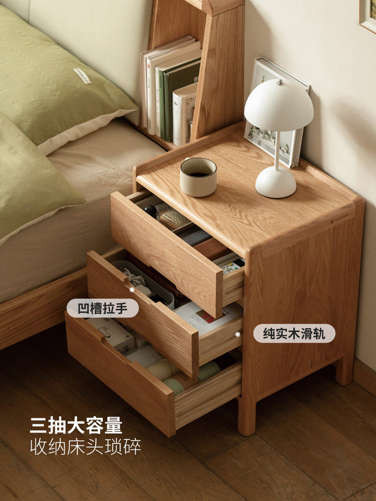 实木床头柜北欧卧室收纳柜现代简约储物柜橡木三抽床边柜