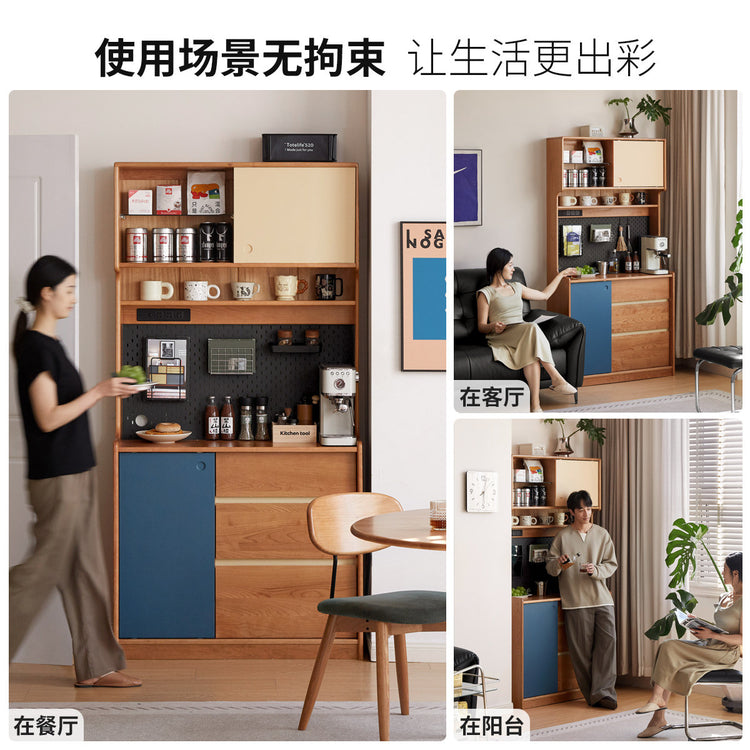 实木餐边柜小户型餐厅储物柜樱桃木复古收纳柜茶水柜