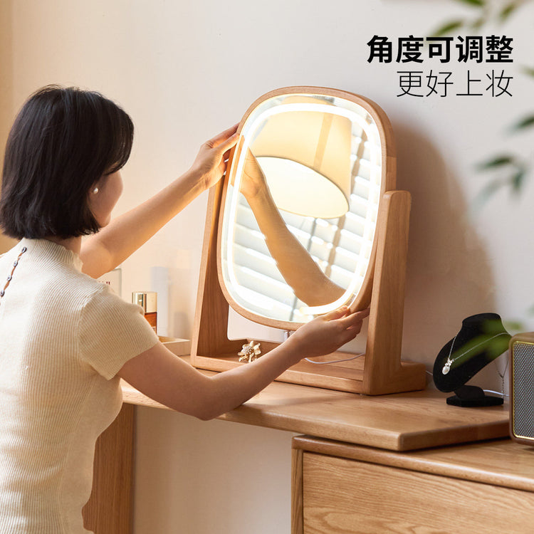 实木化妆镜现代简约高清梳妆镜卧室原木风多功能镜子