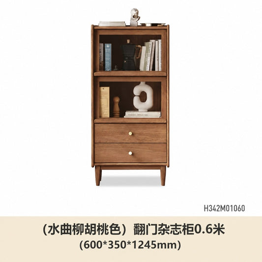 实木翻门电视柜边柜橡木窄柜客厅杂志柜原木展示柜小书柜