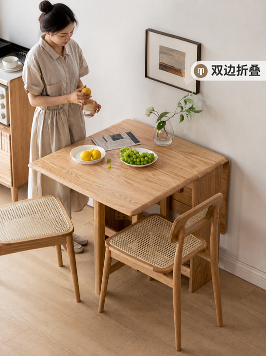 实木折叠桌小户型餐桌椅橡木桌子伸缩餐桌简约饭桌