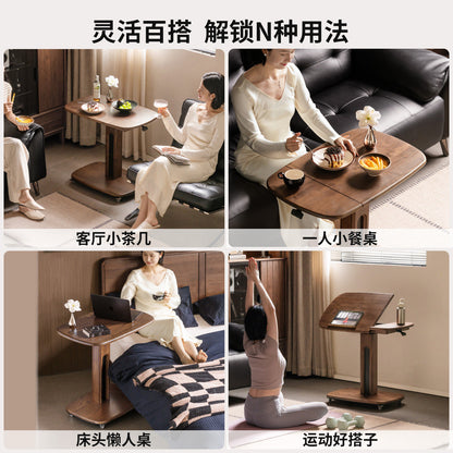 实木书桌现代简约多功能升降桌黑胡桃木可移动边几