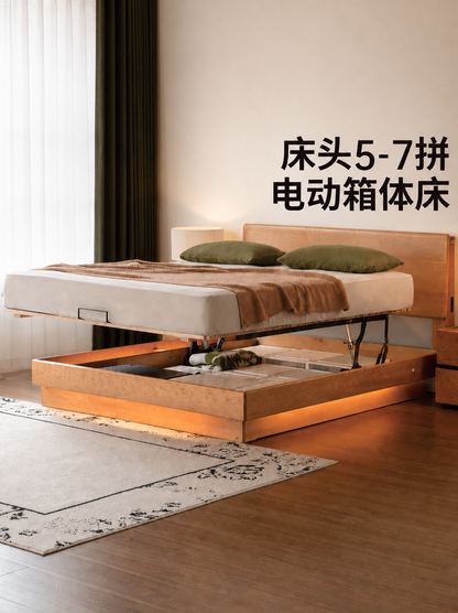 实木床中古樱桃木高箱储物床电动箱体床卧室黑标家具