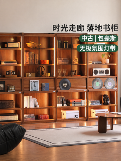 实木书柜书房中古风落地置物柜收纳柜包豪斯展示柜