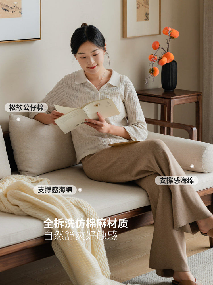 实木冬夏罗汉榻客厅新中式黑胡桃木坐卧两用沙发