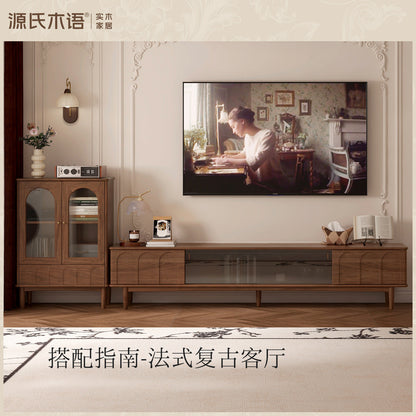 实木电视柜客厅法式复古沙发边柜家具套装黑胡桃木储物柜
