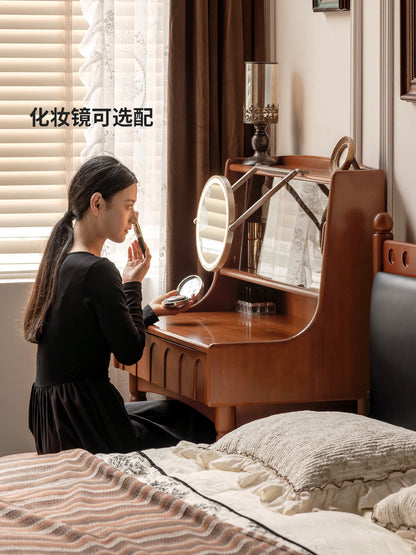 实木化妆桌法式复古多功能梳妆台卧室中古风化妆台