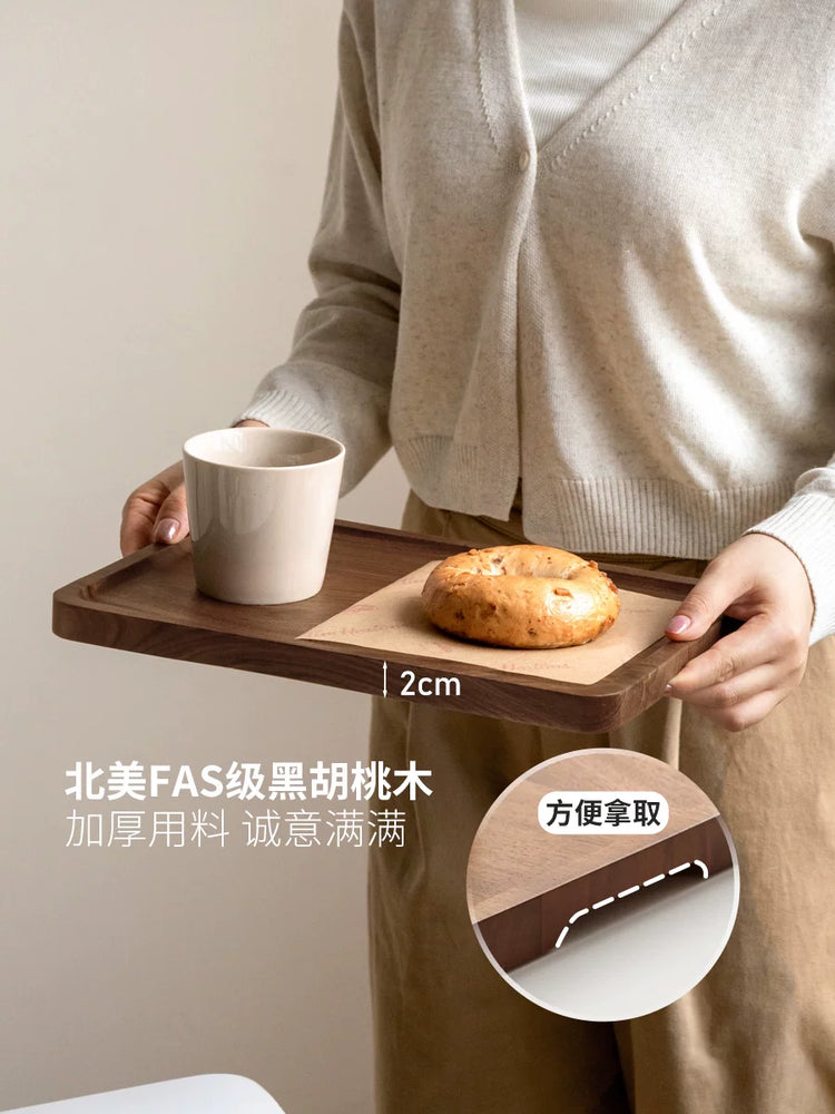 黑胡桃木托盘实木水果盘木质茶杯收纳盘子长方形餐盘
