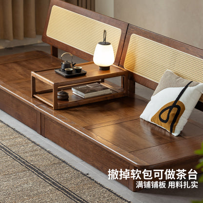 实木客厅简约冬夏两用橡木胡桃色储物沙发